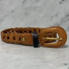 イタリア製 90s vintage レザーベルト 本革 メッシュベルト パターン