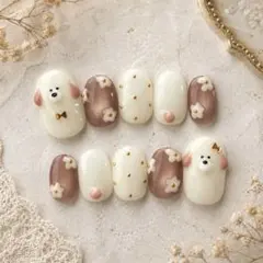 ネイルチップ　マグネット　犬ネイル　韓国　春ネイル　ちゅるん　フラワー　淡色