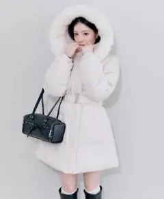 OLIVE des OLIVE ウエストベルト付き中綿コート ピンク