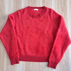 INDEX　インデックス　長袖ニット　レッド　スパンコール刺繍　花柄　M