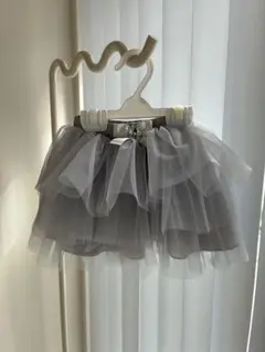 グレー チュールスカート リボン•ビジュー付き　チュチュ