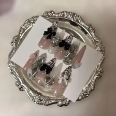 ネイルチップ フレンチガーリー ちゅるん ワンホン ツイード 韓国ピンク スナ系