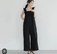 coca ドット柄 シボシャーリング フリルオールインワン