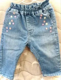 【美品】SLAPSLIP 花刺繍デニムズボンベビー デニムズボン80㌢子ども服