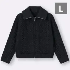 GU ケーブルニットブルゾン　ブラック L