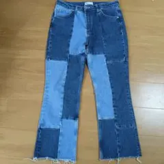 ZARA パッチワークフレアデニムパンツ　L ブルー