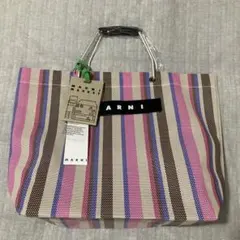 美品⭐️MARNIマルニ布袋付き可愛いピンク系ストライプ　メッシュトートバッグ 美品⭐️MARNIマルニ布袋付き可愛いピンク系ストライプ メッシュ