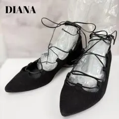 DIANA ダイアナ レースアップスエード フラット 黒 23 美品