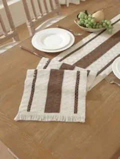 北欧風 テーブルランナー 30×180cm ストライプ タッセル付 敷物 モダン