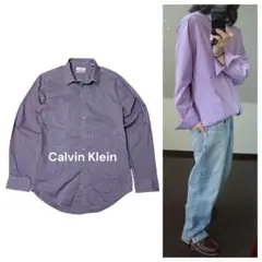 Calvin Klein パープル 長袖シャツノンアイロン　グランパコア