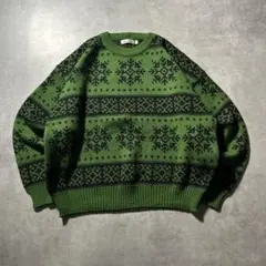 ヴィンテージ グリーン ノルディック パターン レトロ ニット セーター