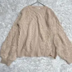 ehkä söpö エヘカ　ピンクベージュ ケーブルニットプルオーバー　M 美品
