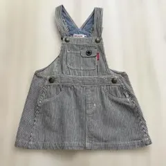 【美品】ミキハウスストライプオーバーオール　80-90サイズ
