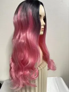 【在庫処分】ロングウィッグ ブラック×ピンク グラデーション コスプレのサムネイル