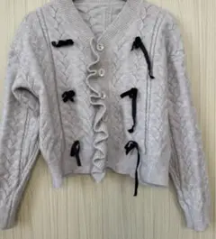 グレー ケーブルニットカーディガン 長袖