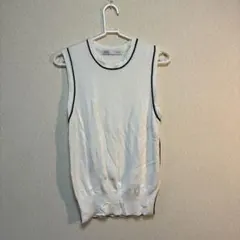 ZARA ノースリーブ ニット ホワイト ブラックパイピング M