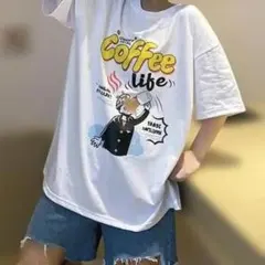 M ホワイト ユニー Tシャツ 半袖 コーヒー 地雷 目立つ 個性 希少