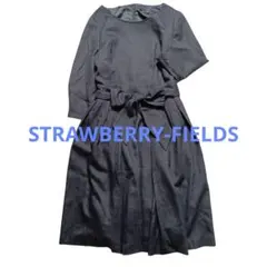 ストロベリーフィールズ 上品リボン ウールワンピース グレー 秋〜春 お出掛け着