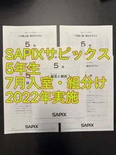 SAPIX サピックス　2025年7月度 入室・組分けテスト 5年【匿名配送】 サピックス 5年生 2025年7月度 入室・組分けテスト - メルカリ