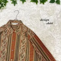柄シャツ　総柄　レトロ　個性的　古着　ペイズリー　デザイン　ヨーロピアン