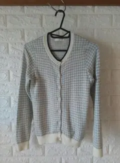 earth グレー千鳥格子 綿95%カシミア5%長袖カーディガン S