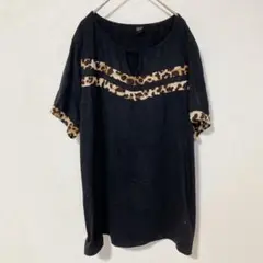 エメリーローズ レオパード柄 Tシャツ Vネック 半袖 5XL 黒 綿 ビッグのサムネイル