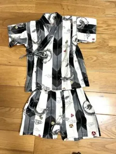 甚平 男の子 80 龍柄 グレー セットアップ 夏祭り 花火 綿素材
