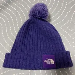THE NORTH FACE 紫色ニット帽 ポンポン付き