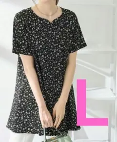 花柄 フレアーロング チュニック Ｔシャツのサムネイル