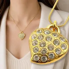 YSL イヴサンローラン ハート ラインストーン ネックレス ゴールド 586 