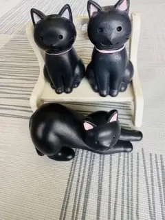 黒猫 置物 3点セット ベンチ付きのサムネイル