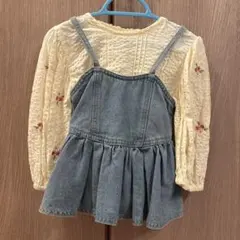 petit main デニムビスチェ付き花柄刺繍ブラウス90cm