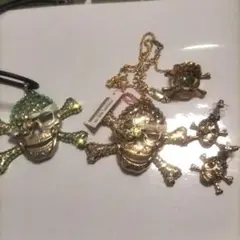 ドクロ　ネックレス　ピアス　指輪　4点セット　スワロフスキー
