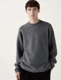 【定番】ユニクロ スフレヤーンクルーネックセーター ダークグレー L