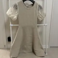 MiiA ベージュ シースルー半袖ミニワンピース ニットワンピース ニットワンピ