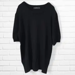 【 ZARA 】 半袖ニット　丸首デザイン　ブラック　(L)