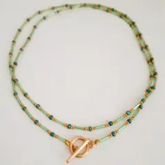 ビーズ　2連風　ネックレス　ロングネックレス　ハンドメイド