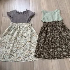 90 女の子　ペアマノン　ワンピース　花柄　半袖　子供服　夏服　まとめ売りのサムネイル