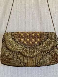 レトロビーズバック　ゴールド　美品　豪華　肩紐調節可　ヴィンテージ