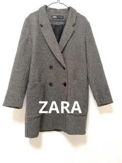 ZARA チェック柄 ダブルブレストコート　S ピーコート
