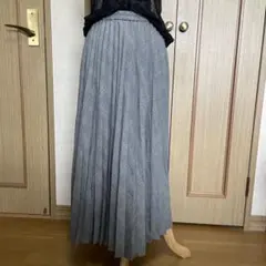 ユニクロ　プリーツスカート　ロング　チェック　グレー系　Mサイズ