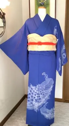 昭和のお品物 Kimono 着物 訪問着 圧巻美しき２羽の孔雀 ドレスリメイク