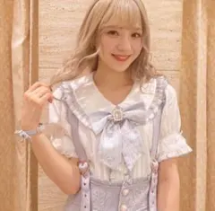 リズリサ　ビジューリボンブラウス　水色