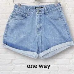 ワンウェイ デニムショートパンツ M ライトブルー ハイウエスト one way