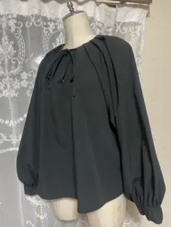 EMMEL REFINESE ギャザースリーブ バンドカラー ブラウス ブラウン 