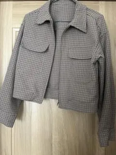 GU チェック柄 クロップド丈 ジャケット ブラウン Sサイズ