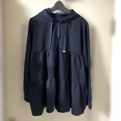 ネイビー フード付き ティアードパーカー