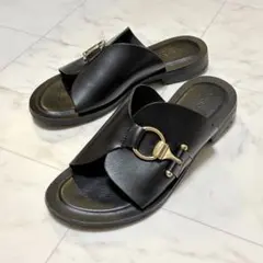 CORSO ROMA, 9 フラットサンダル ゴールド ビット 36 本革 黒のサムネイル