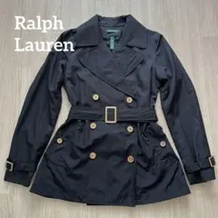 【美品】ローレン ラルフローレン トレンチコート ベルト 2way 金釦 黒 S