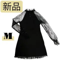 【新品】 キャバドレス 黒 M ドレス ブラック チュール パール キャバ